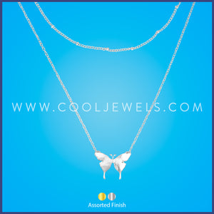 DOUBLE LAYERED CHAIN NECKLACE WITH BUTTERFLY PENDANT - ASSORTED