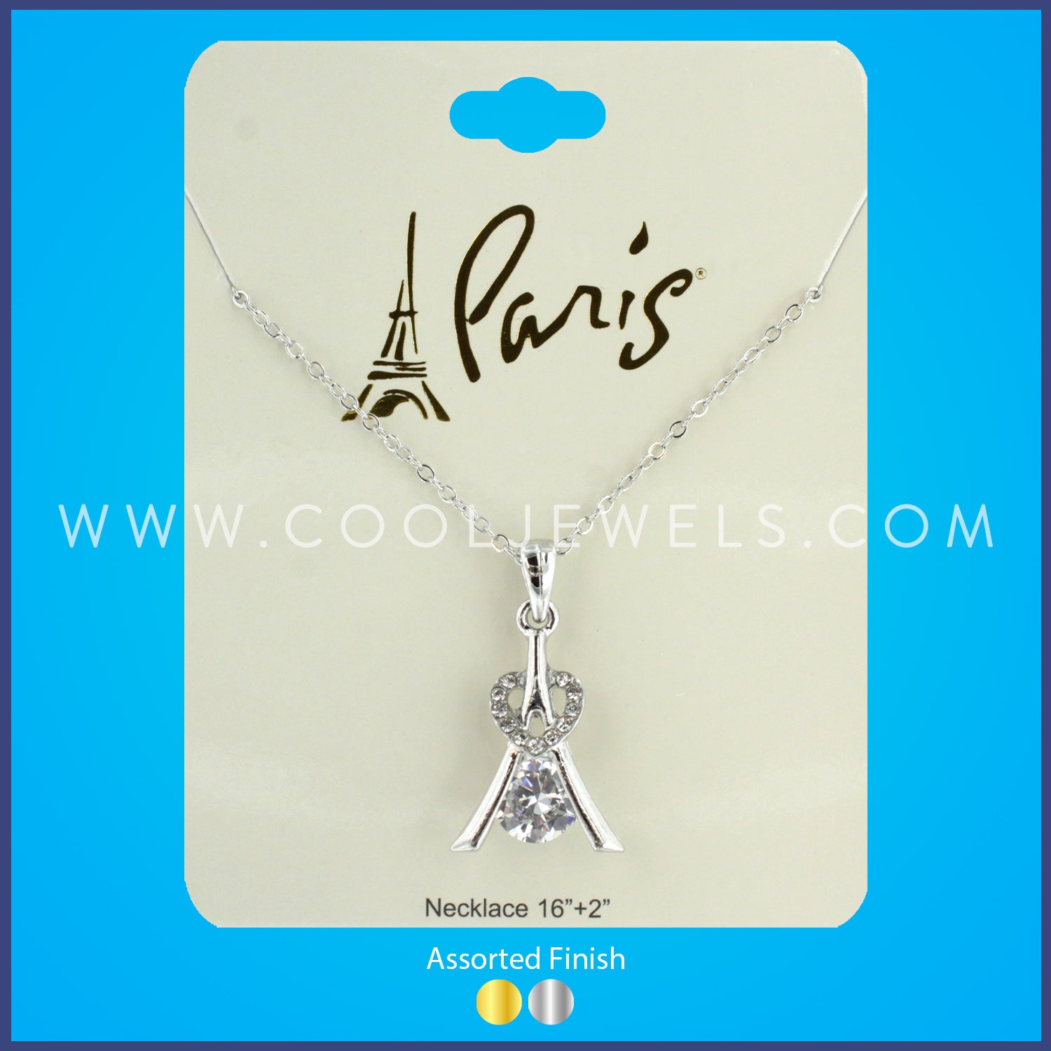 SILVER LINK CHAIN NECKLACE WITH RHINESTONE EIFFEL TOWER PENDANT