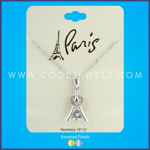 SILVER LINK CHAIN NECKLACE WITH RHINESTONE EIFFEL TOWER PENDANT