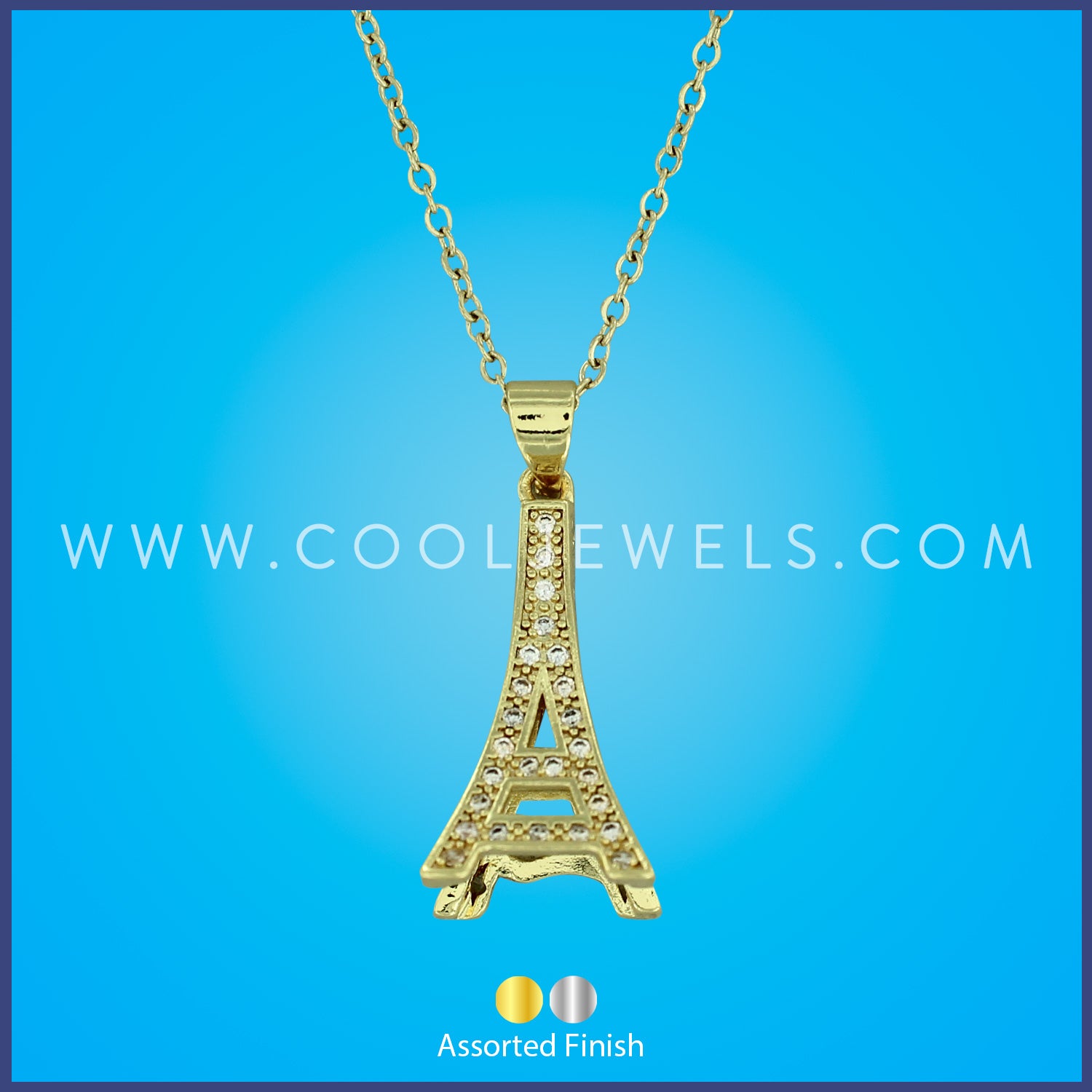 HUGGIE HOOP EARRINGS WITH RHINESTONE EIFFEL TOWER PENDANTS