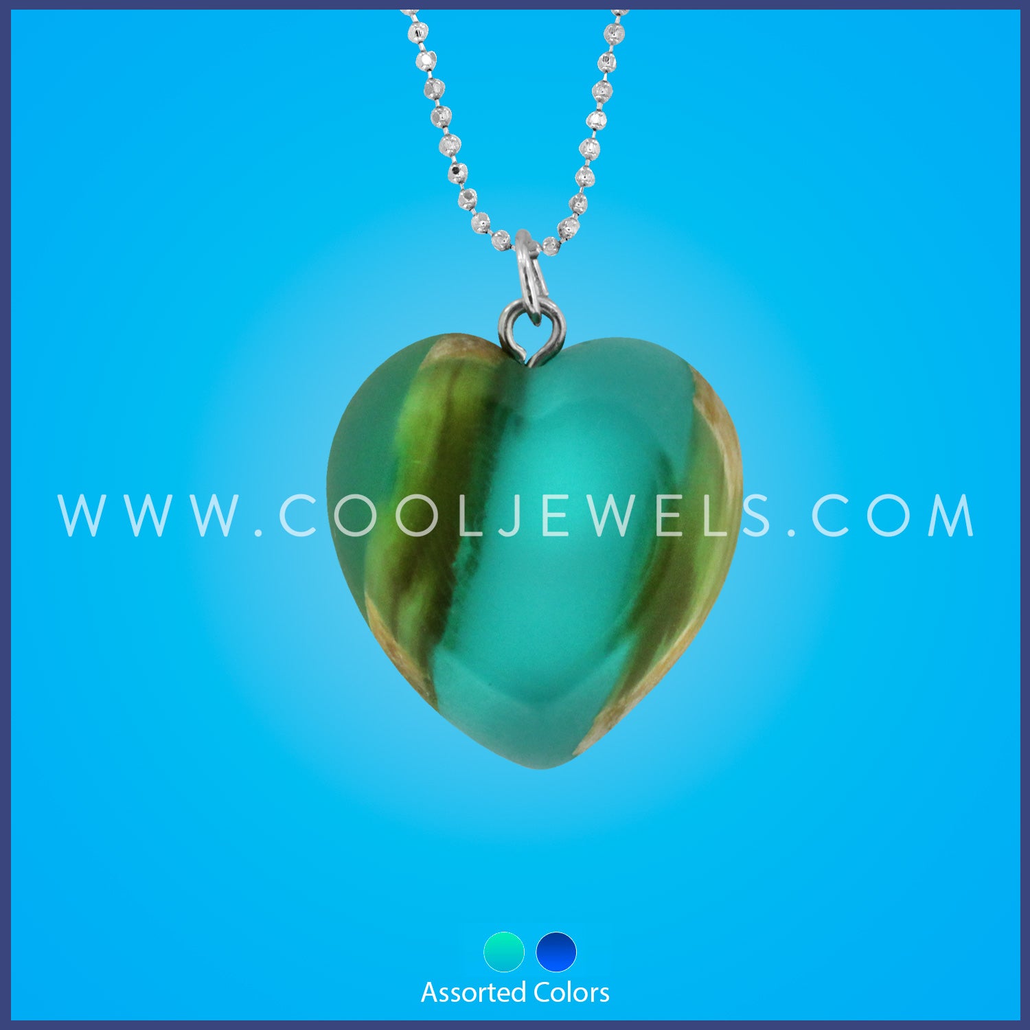 BALL CHAIN NECKLACE WITH ACRYLIC &amp; WOOD HEART PENDANT - ASSORTED