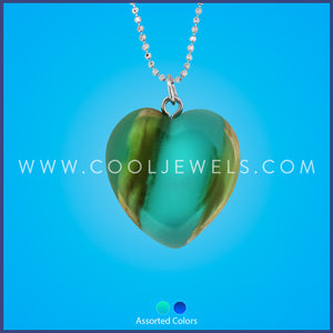 BALL CHAIN NECKLACE WITH ACRYLIC &amp; WOOD HEART PENDANT - ASSORTED