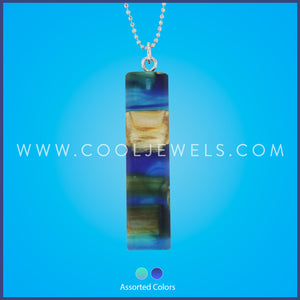 BALL CHAIN NECKLACE WITH ACRYLIC &amp; WOOD THIN RECTANGLE PENDANT - ASSORTED