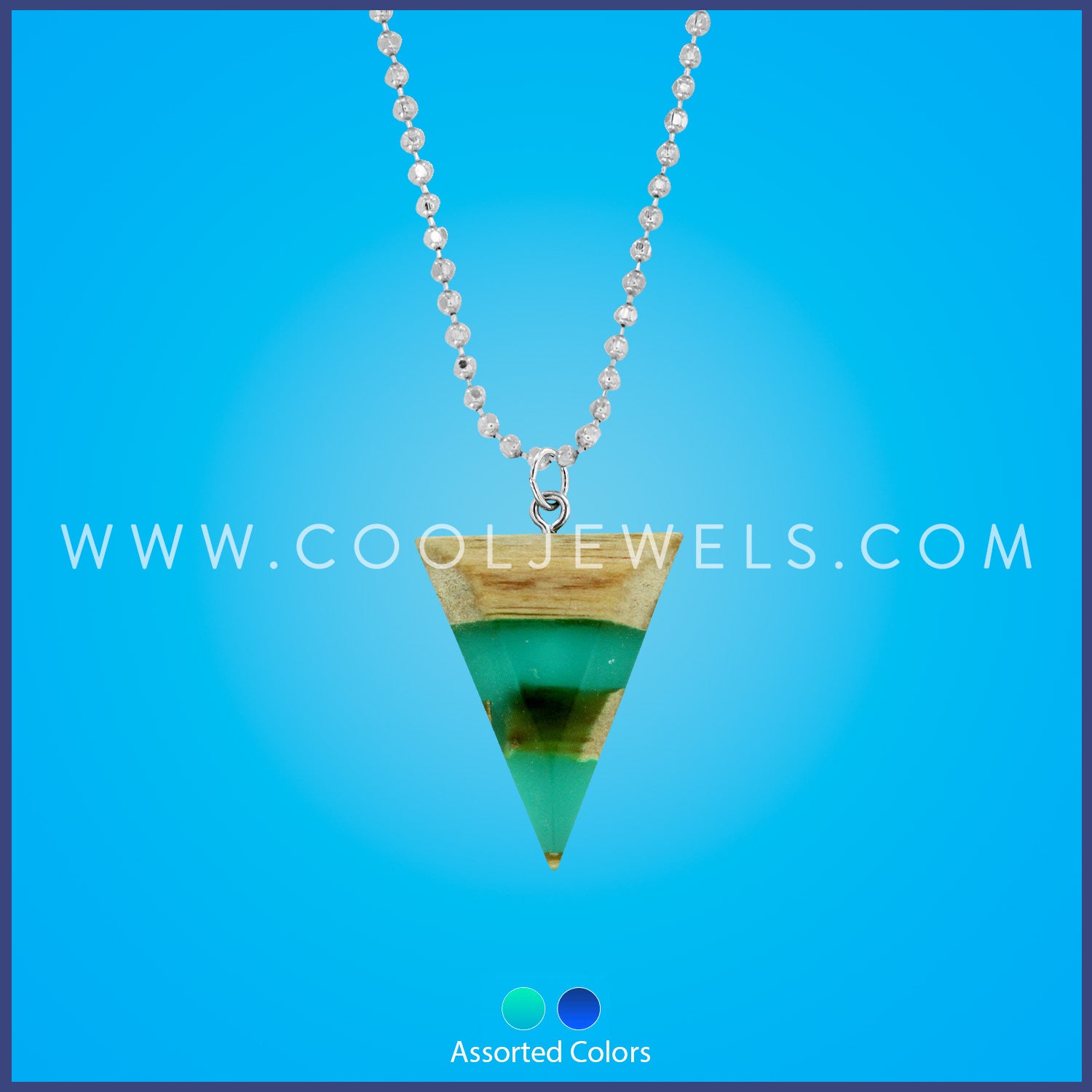 BALL CHAIN NECKLACE WITH ACRYLIC &amp; WOOD TRIANGLE PENDANT - ASSORTED