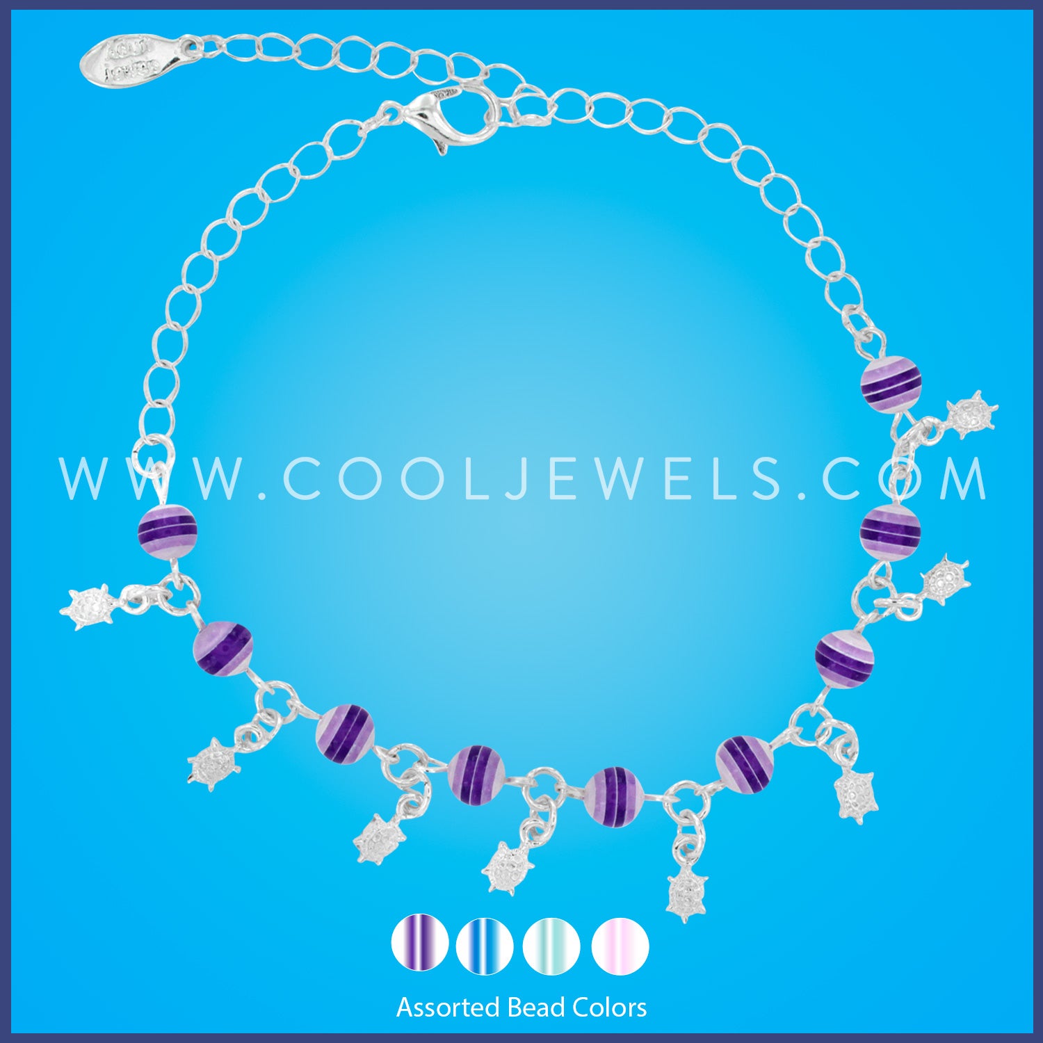 Color Bead Turtle Charms Anklets