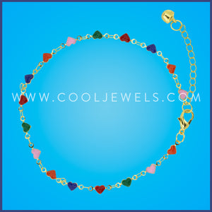 GOLD CHAIN ANKLET WITH MULTI-COLORED HEARTS
