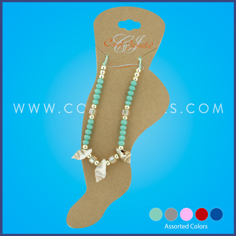 String Anklet with Crystal Beads and Nassau Shells.