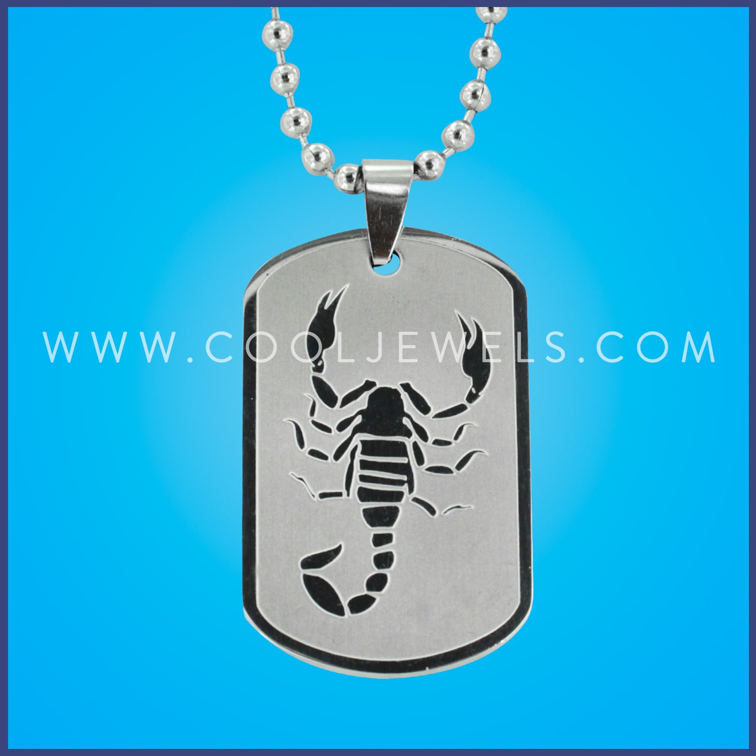 BALL CHAIN NECKLACE WITH STAINLESS STEEL SCORPION DOG TAG PENDANT