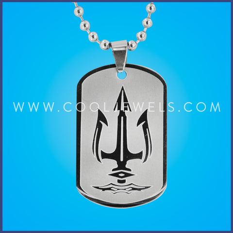 BALL CHAIN NECKLACE WITH STAINLESS STEEL TRIDENT DOG TAG PENDANT