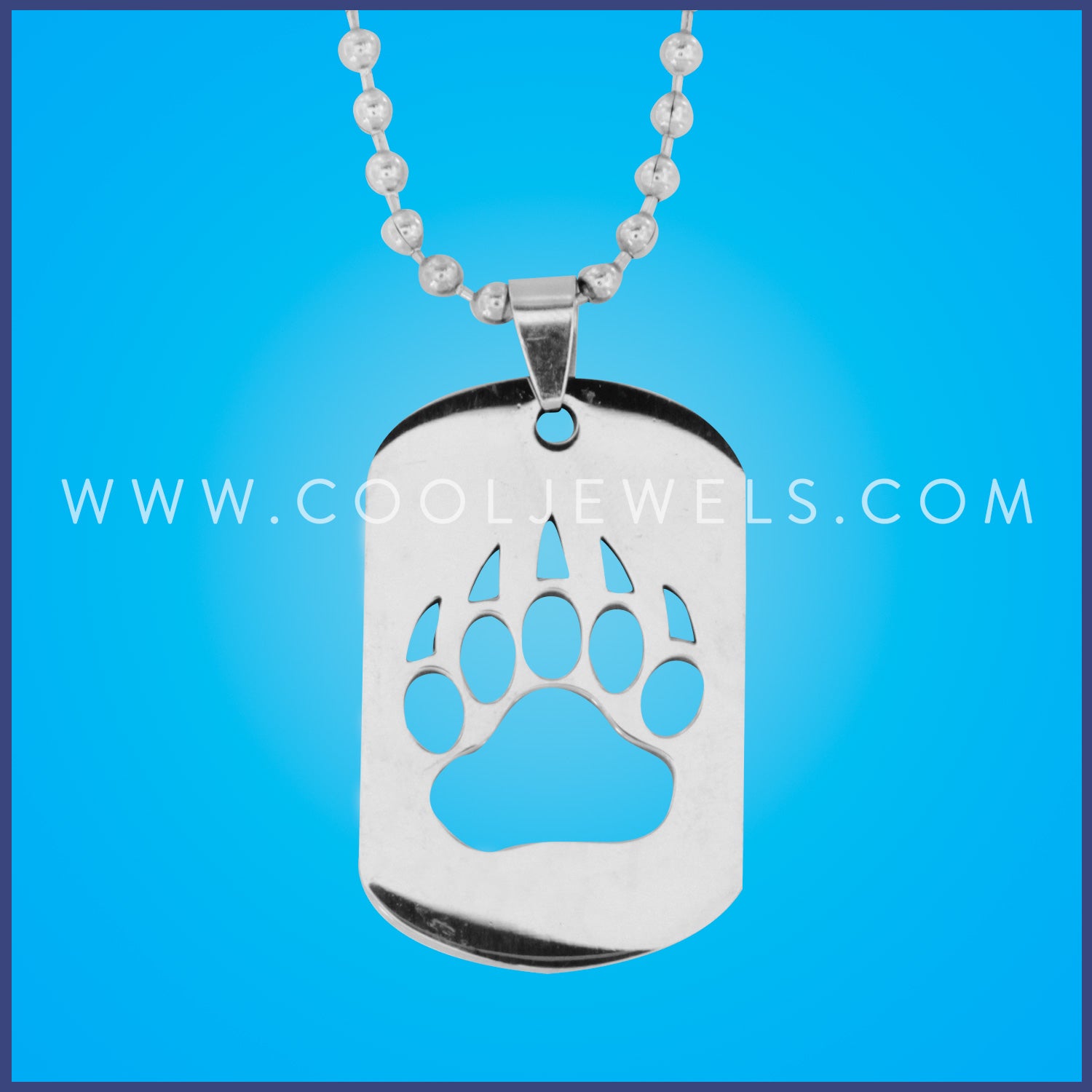BALL CHAIN NECKLACE WITH STAINLESS STEEL BEAR PAW DOG TAG PENDANT