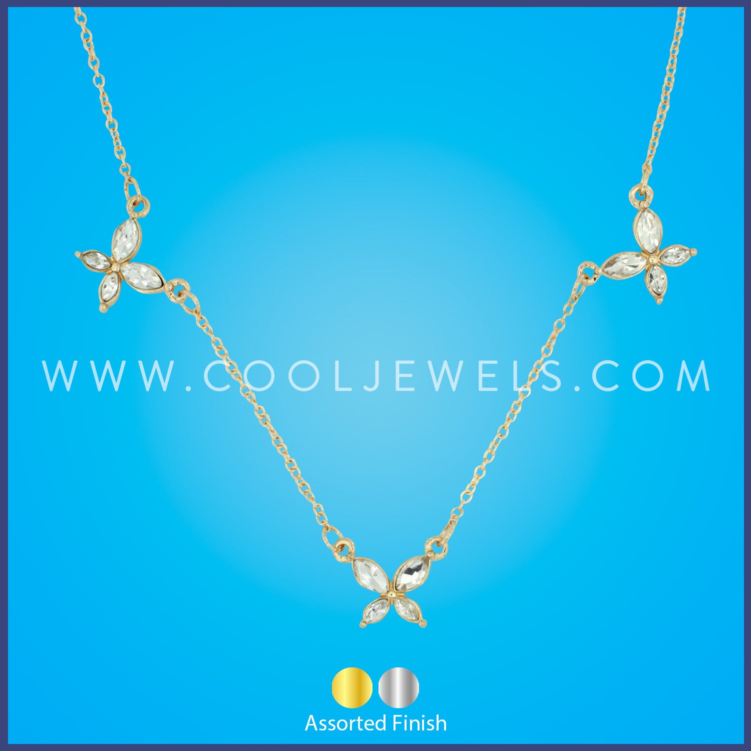LINK CHAIN NECKLACE WITH RHINESTONE BUTTERFLIES - ASSORTED