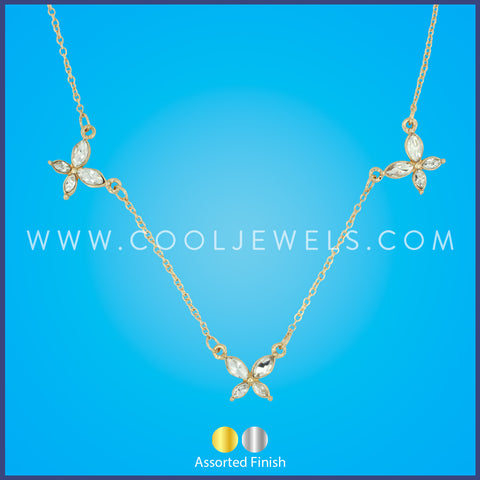 LINK CHAIN NECKLACE WITH RHINESTONE BUTTERFLIES - ASSORTED