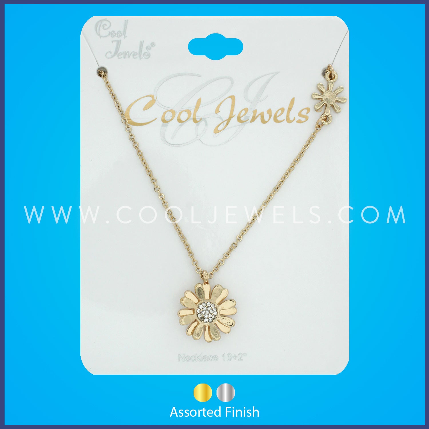 LINK CHAIN NECKLACE WITH RHINESTONE FLOWER PENDANT - CARDED