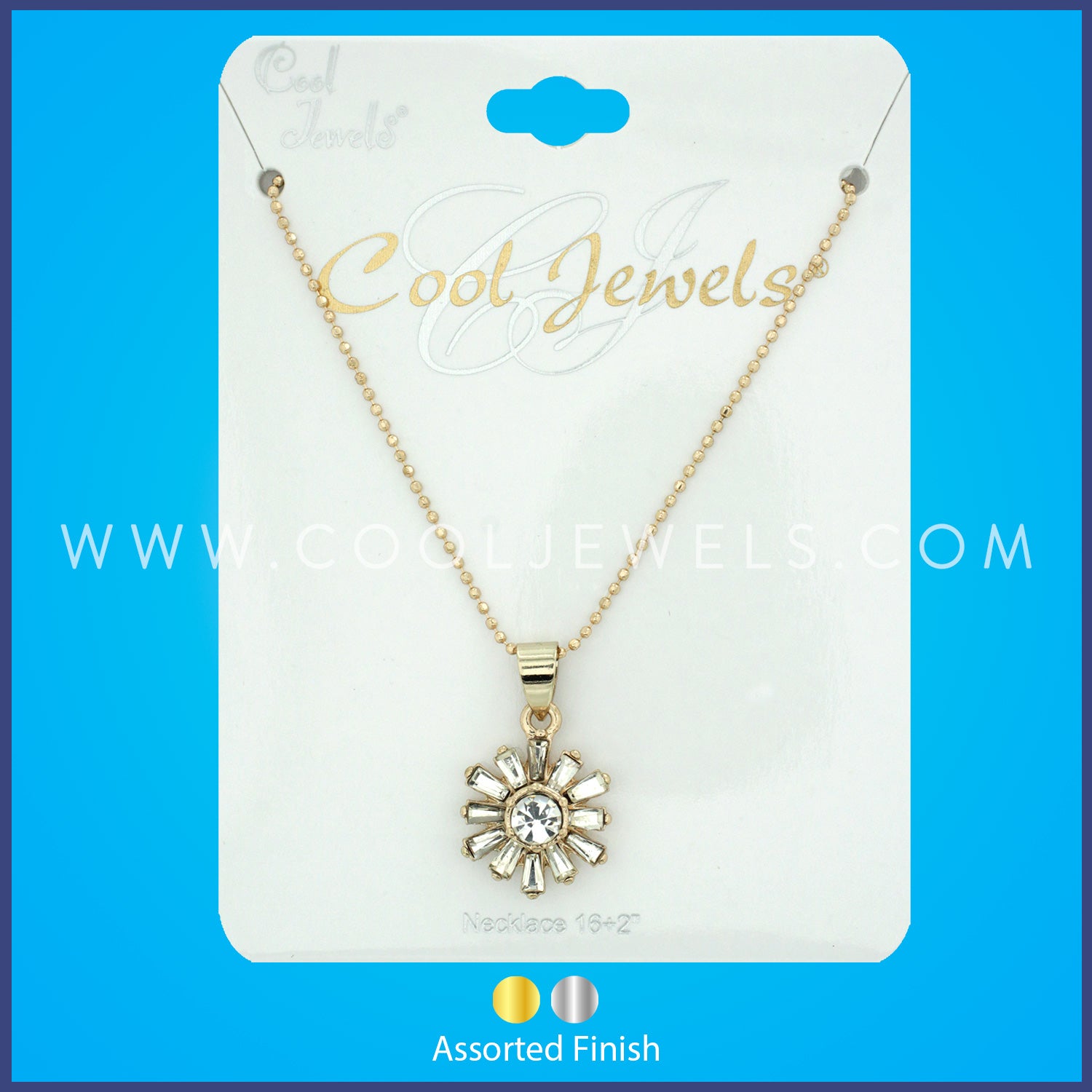 BALL CHAIN NECKLACE WITH RHINESTONE PENDANT - CARDED