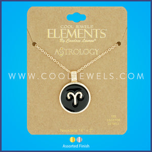 LINK CHAIN NECKLACE WITH ROUND ENAMEL ARIES ZODIAC PENDANT - CARDED