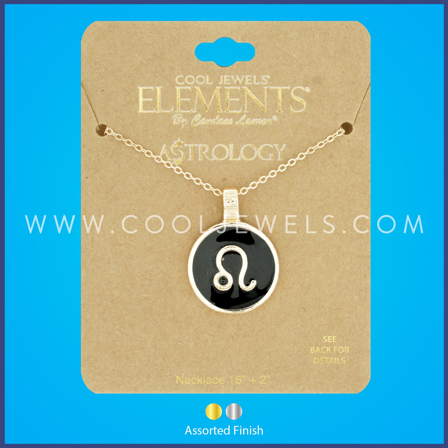 LINK CHAIN NECKLACE WITH ROUND ENAMEL LEO ZODIAC PENDANT - CARDED