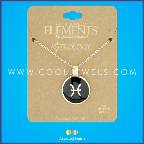 LINK CHAIN NECKLACE WITH ROUND ENAMEL PISCES ZODIAC PENDANT - CARDED
