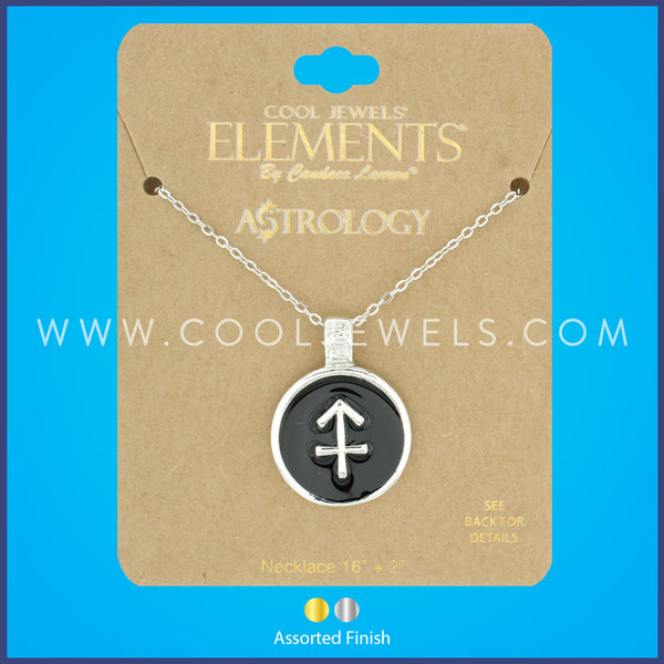 LINK CHAIN NECKLACE WITH ROUND ENAMEL SAGITTARIUS ZODIAC PENDANT - CARDED