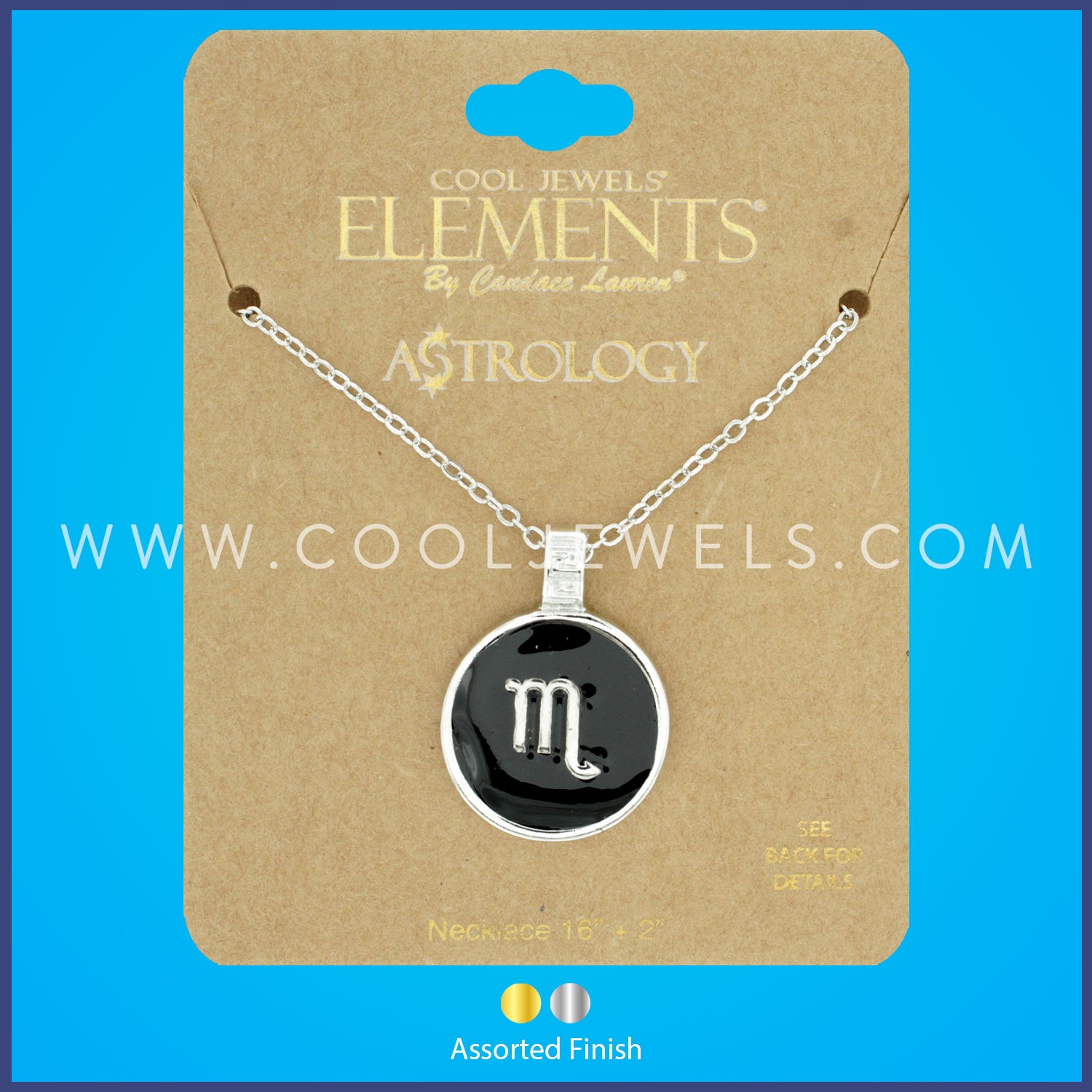 LINK CHAIN NECKLACE WITH ROUND ENAMEL SCORPIO ZODIAC PENDANT - CARDED