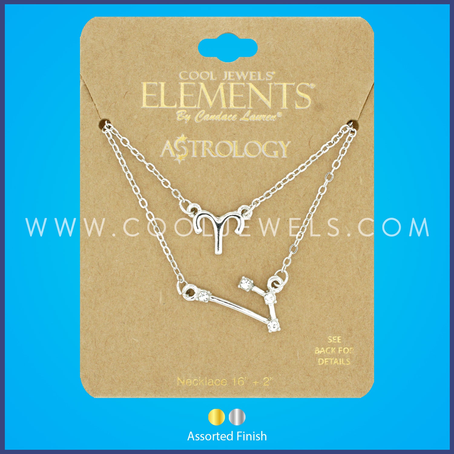 (SET OF 2) LINK CHAIN NECKLACE WITH ARIES SYMBOL &amp; CONSTELLATION - CARDED