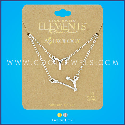(SET OF 2) LINK CHAIN NECKLACE WITH ARIES SYMBOL &amp; CONSTELLATION - CARDED