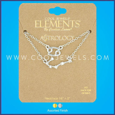 (SET OF 2) LINK CHAIN NECKLACE WITH CANCER SYMBOL &amp; CONSTELLATION - CARDED