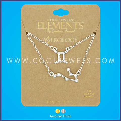 (SET OF 2) LINK CHAIN NECKLACE WITH GEMINI SYMBOL &amp; CONSTELLATION - CARDED