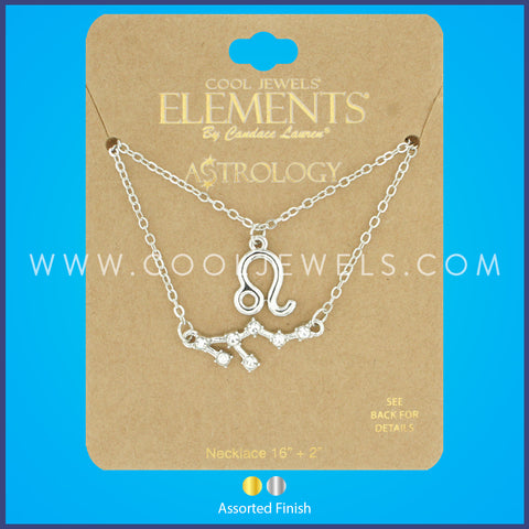 (SET OF 2) LINK CHAIN NECKLACE WITH LEO SYMBOL &amp; CONSTELLATION - CARDED