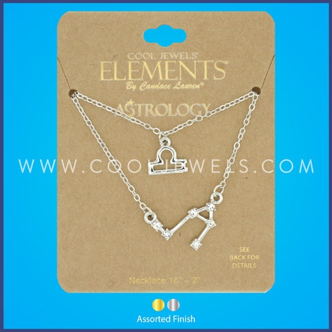 (SET OF 2) LINK CHAIN NECKLACE WITH LIBRA SYMBOL CONSTELLATION - CARDED