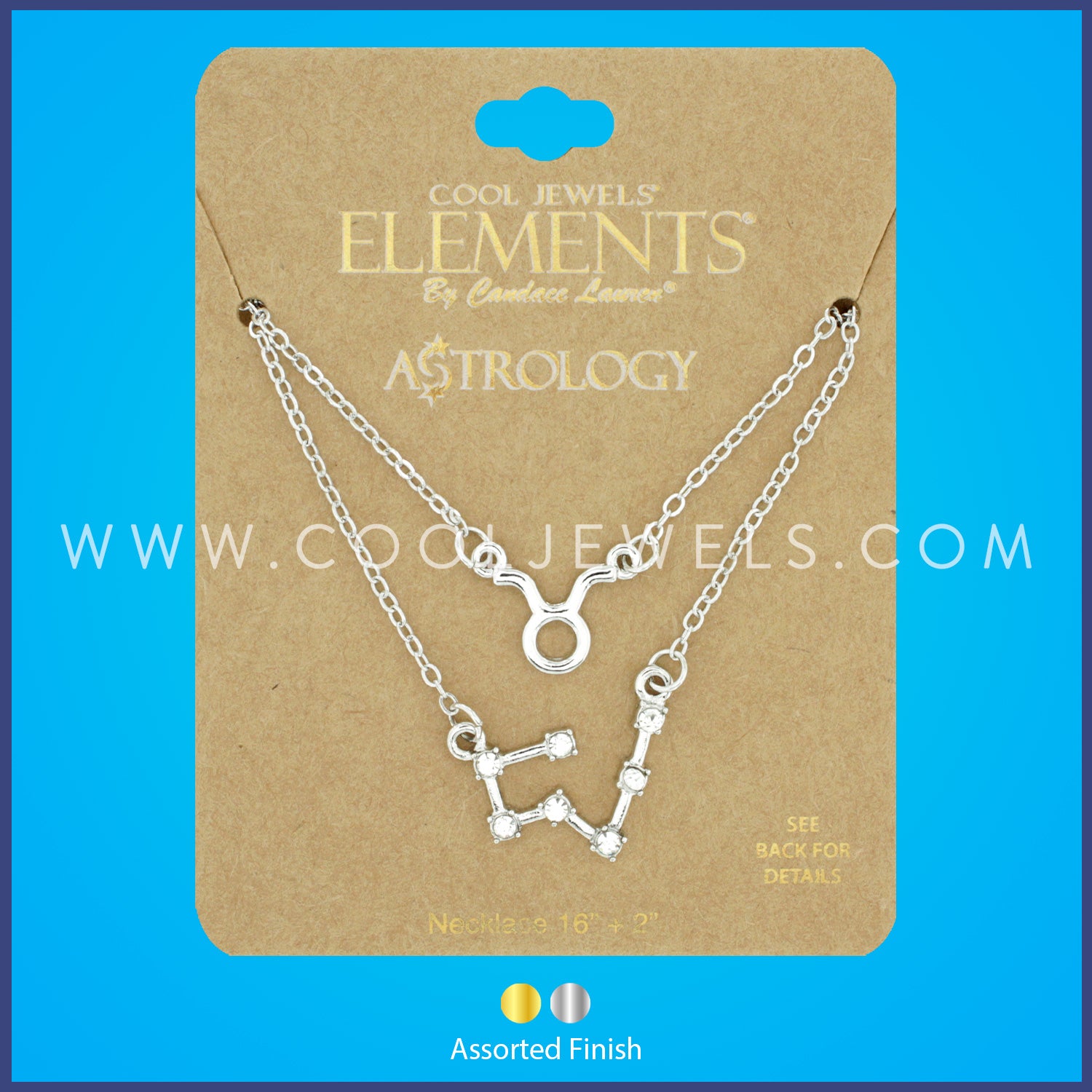 (SET OF 2) LINK CHAIN NECKLACE WITH TAURUS SYMBOL &amp; CONSTELLATION - CARDED