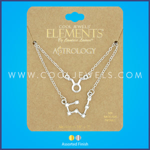 (SET OF 2) LINK CHAIN NECKLACE WITH TAURUS SYMBOL &amp; CONSTELLATION - CARDED