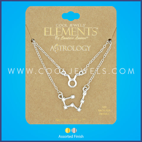 (SET OF 2) LINK CHAIN NECKLACE WITH TAURUS SYMBOL &amp; CONSTELLATION - CARDED