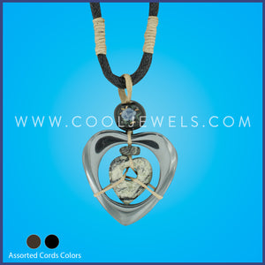 CORD NECKLACE WITH HEMATITE CIRCLE & STONE HEART CARDED - ASSORTED