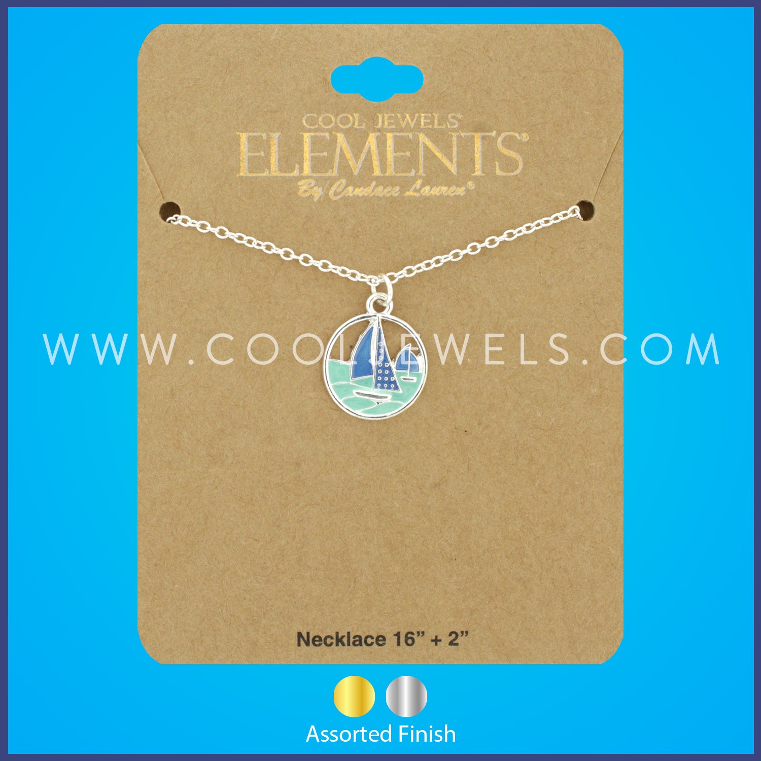 LINK CHAIN NECKLACE WITH ROUND BOAT PENDANT ASSORTED - CARDED