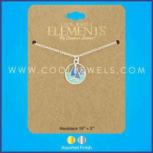 LINK CHAIN NECKLACE WITH ROUND BOAT PENDANT ASSORTED - CARDED