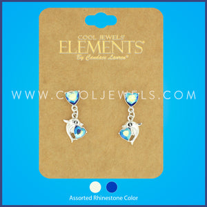 POST EARRING WITH RHINESTONE HEART AND DOLPHIN PENDANT ASSORTED - CARDED