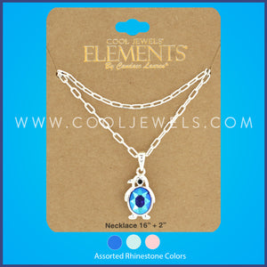 DOUBLE LAYER CHAIN NECKLACE WITH PENGUIN PENDANT ASSORTED - CARDED