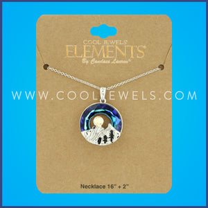 LINK CHAIN NECKLACE WITH ROUND PENDANT WITH MOUNTAINS & MOON - CARDED