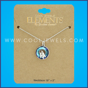 LINK CHAIN NECKLACE WITH ROUND PENDANT WITH POLAR BEARS - CARDED