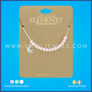 NECKLACE WITH CRYSTAL BEADS, MOON &amp; STAR PENDANT CARDED - ASSORTED