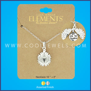 LINK CHAIN NECKLACE WITH FLOWER BEE PENDANT ASSORTED - CARDED