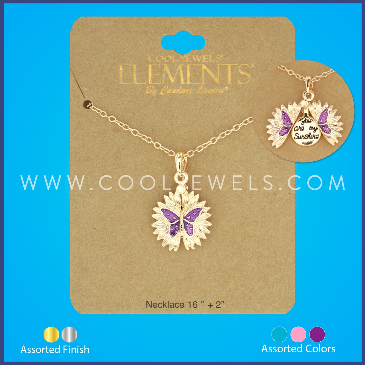 LINK CHAIN NECKLACE WITH FLOWER BUTTERFLY PENDANT ASSORTED - CARDED