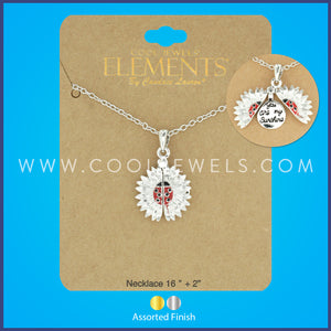 LINK CHAIN NECKLACE WITH FLOWER LADYBUG PENDANT ASSORTED - CARDED
