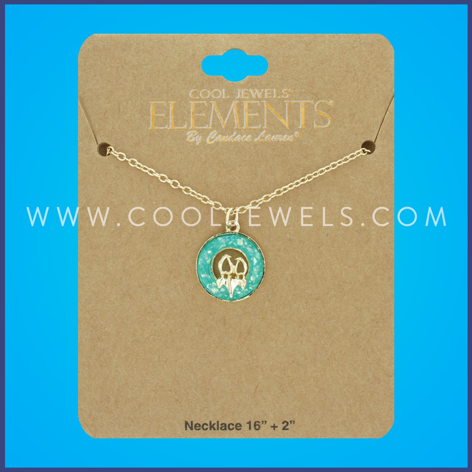 GOLD CHAIN NECKLACE WITH ROUND COLORED PENDANT WITH BIRDS - CARDED