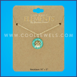 GOLD CHAIN NECKLACE WITH ROUND COLORED PENDANT WITH BIRDS - CARDED
