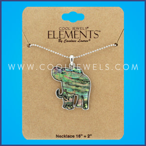 SILVER BALL CHAIN NECKLACE WITH PAUA SHELL ELEPHANT PENDANT - CARDED