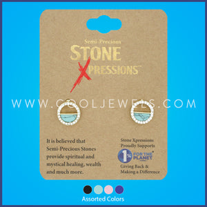 POST EARRING WITH STONE/ METAL ROUND PENDANT CARDED - ASSORTED