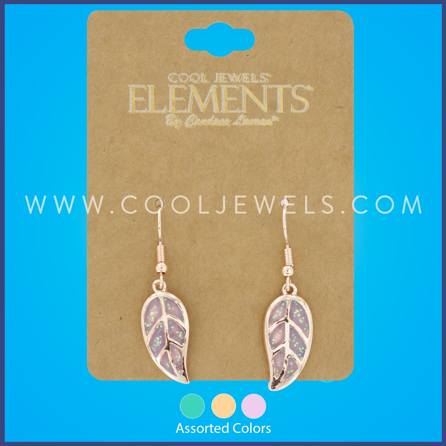 FISH HOOK EARRING WITH IRIDESCENT LEAF PENDANT ASSORTED - CARDED