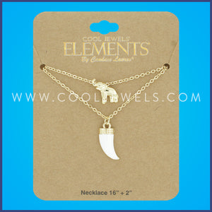 (SET OF 2) GOLD CHAIN NECKLACE WITH ELEPHANT AND TUSK PENDANTS - CARDED