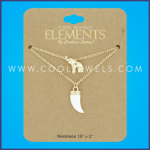 (SET OF 2) GOLD CHAIN NECKLACE WITH ELEPHANT AND TUSK PENDANTS - CARDED